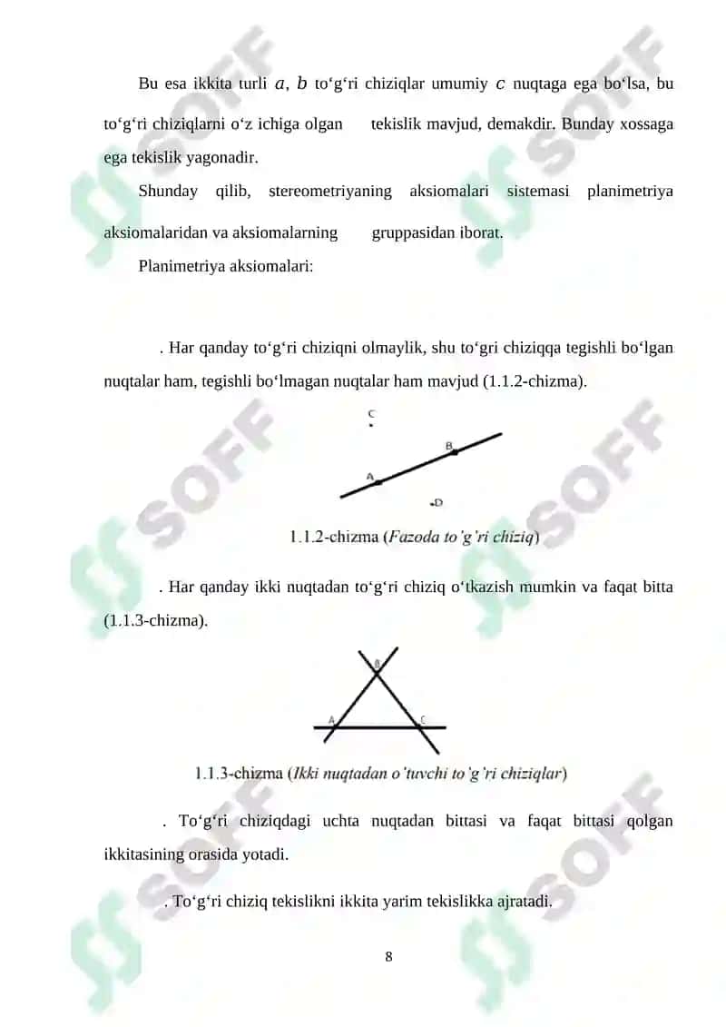 Stereometriya aksiomalari va uning ba’zi natijalari 8