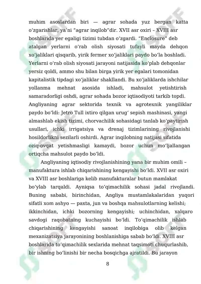 XVII asr oxiri XVIII asr boshlarida Angliyaning iqtisodiy rivojlanish mavzusini oʻqitishda pedagogik texnologiyalarni o’rni 8