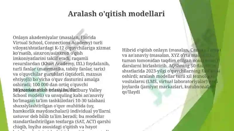 Ta'limning tashkil etishning noananaviy shakllari 8