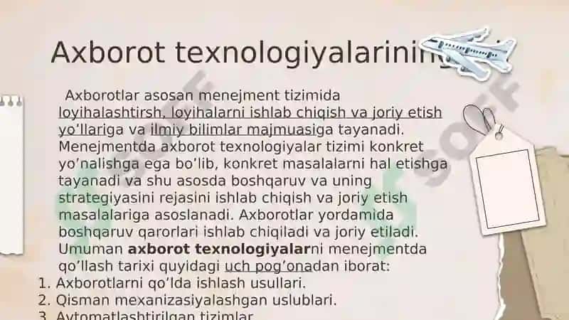 Turizm va mehmonxona tashkilotlarida Axborot va Kommmunikatsiya 8