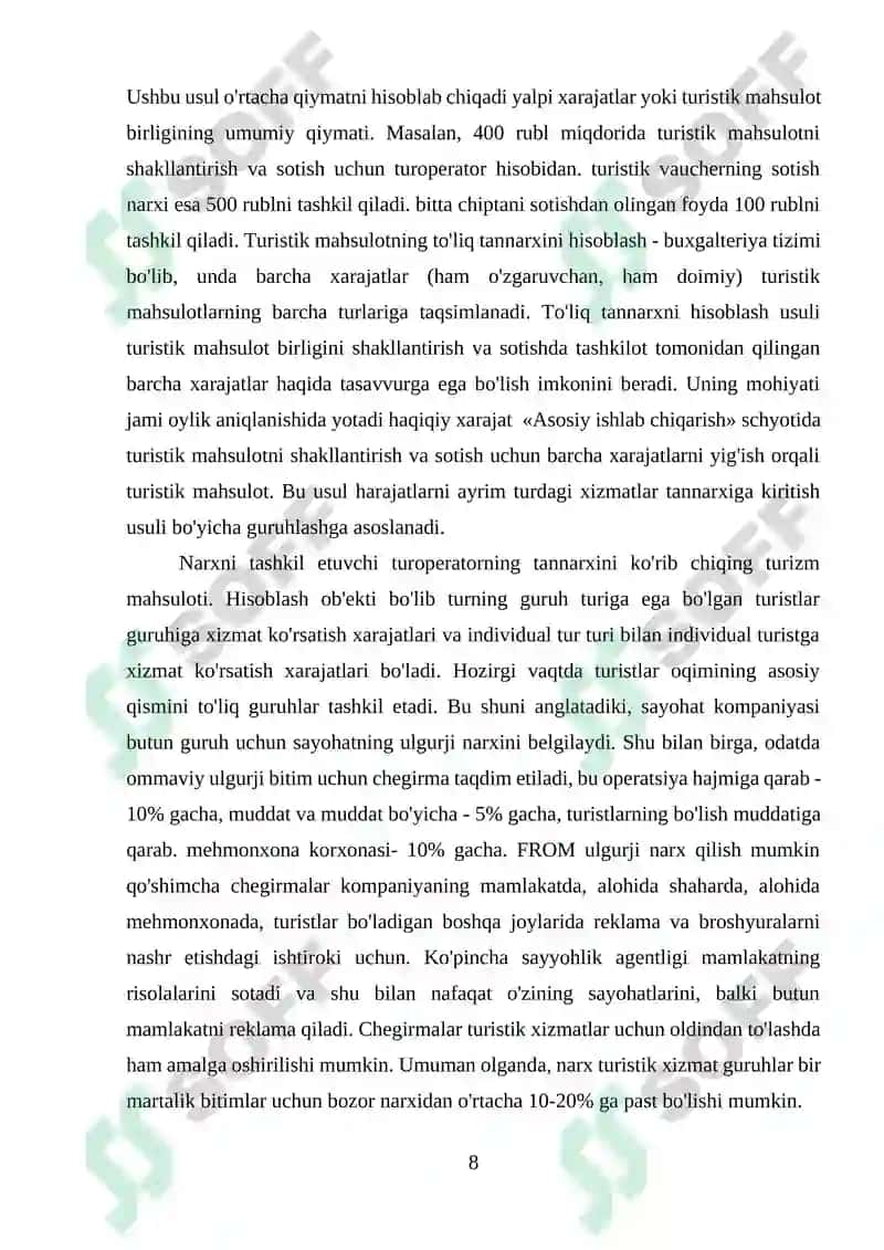 Turistik faoliyat harajatlari va daromadlari 8