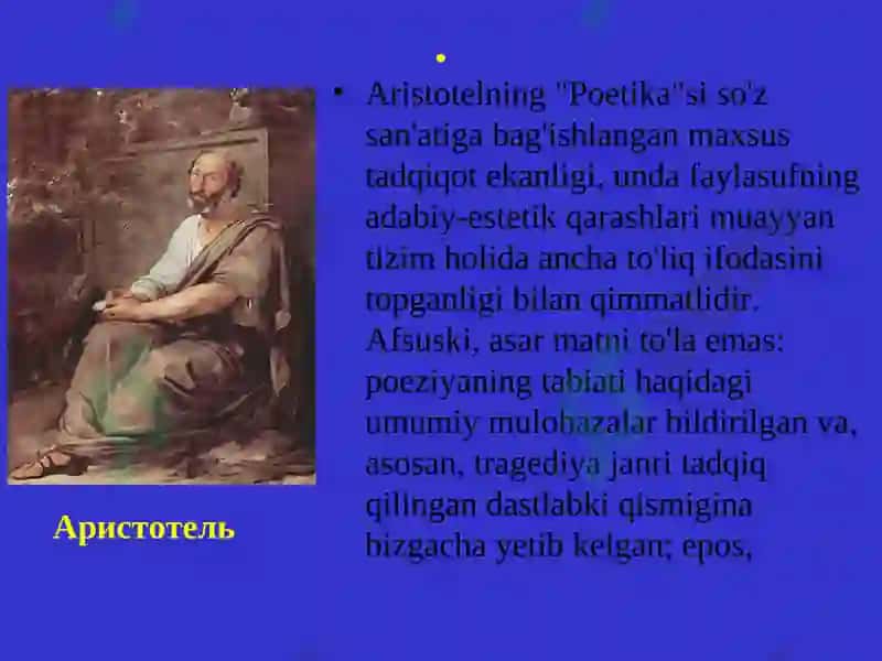 Aristotelning poetika asaridagi masalalarning asl mohiyatini ochib berish 8
