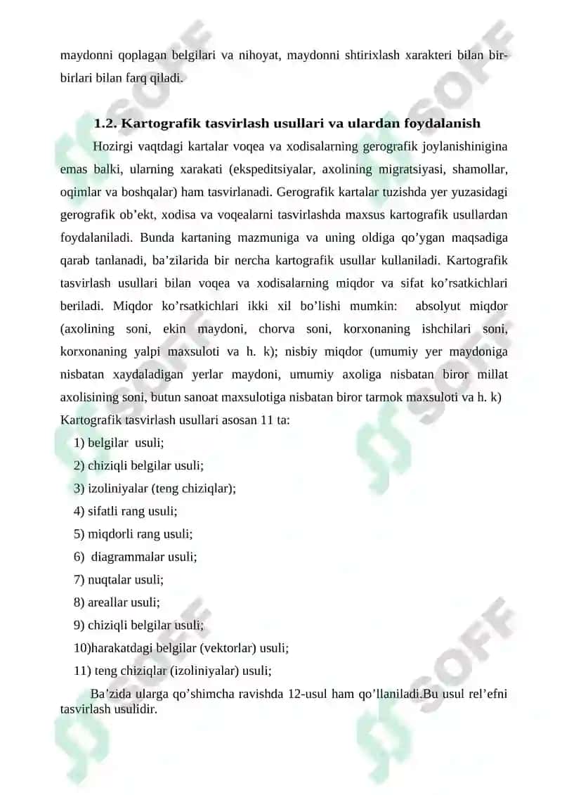 Geodeziya, kartografiya, geografiya KARTOGRAFIK TASVIRLASH USULLARI VA ULARNING QO‘LLANILISHI 8