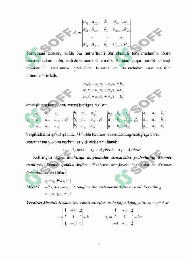 chiziqli tenglamalar sistemasi.. Teskari matritsa usuli va Kramer formulalari. 2
