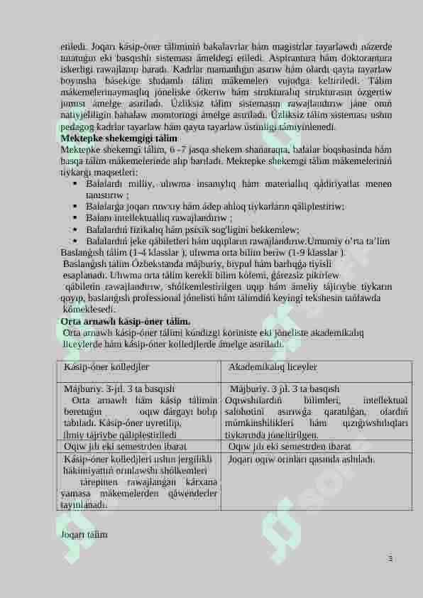 O'zbekistan Respublikasi talim sistemasi O'zbekistan Respublikasi talim tuwrisindagi nizami 3