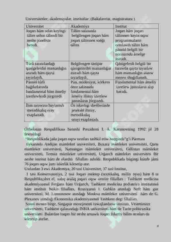 O'zbekistan Respublikasi talim sistemasi O'zbekistan Respublikasi talim tuwrisindagi nizami 4