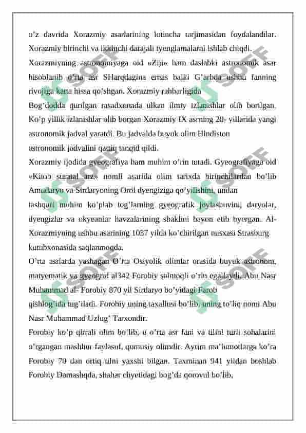 O’rta Osiyolik allomalarning jahon sivilizatsiyasiga qo’shgan hissasi 3