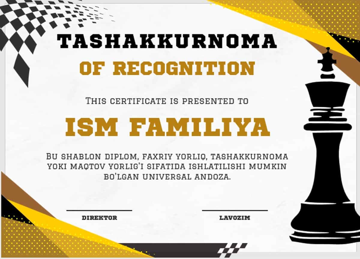 TASHAKKURNOMA shablon tayyor andoza 2