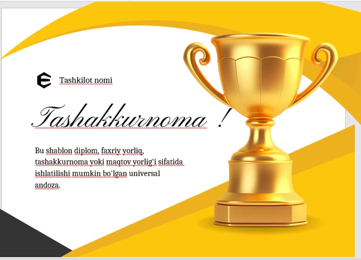 TASHAKKURNOMA shablon tayyor andoza 1