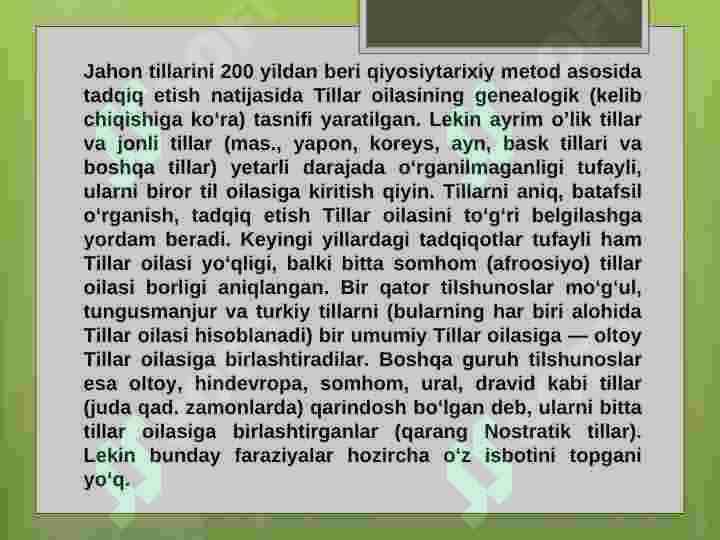 QARDOSH VA QARDOSH BO’LMAGAN TILLARNING BIR-BIRIGA TA’SIRI. BOSHQA TILLARDAN SO’Z ALMASHTIRISHNING IJOBIY VA SALBIY TOMONLARI 5