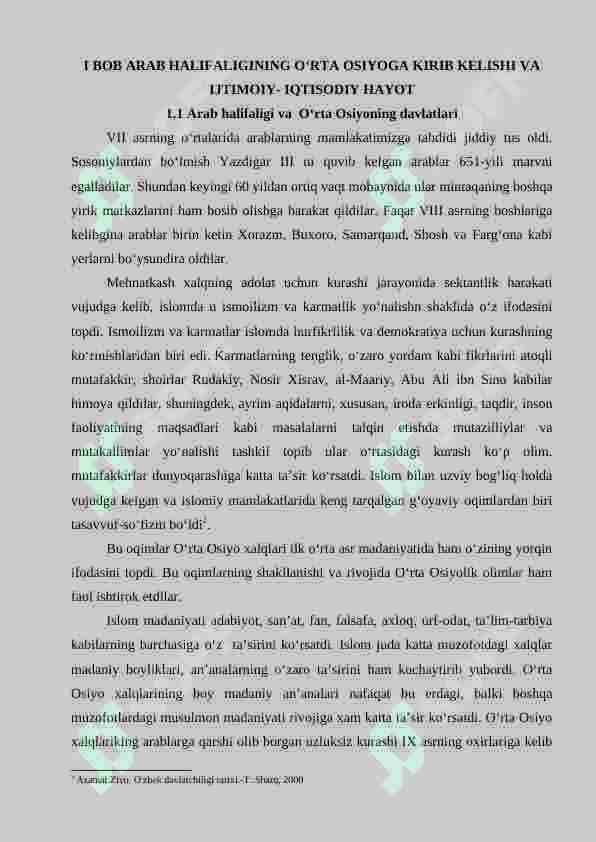 IX asrning birinchi choragida Xalifalikning ijtimoiy- iqtisodiy ahvoli. Tohir Ibn Husayn va Tohiriylar davlati 5