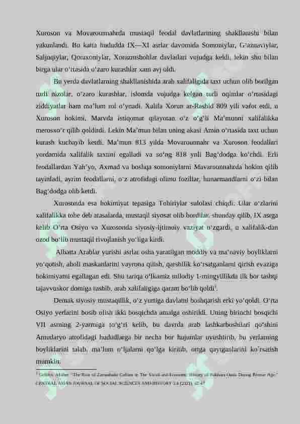 IX asrning birinchi choragida Xalifalikning ijtimoiy- iqtisodiy ahvoli. Tohir Ibn Husayn va Tohiriylar davlati 6