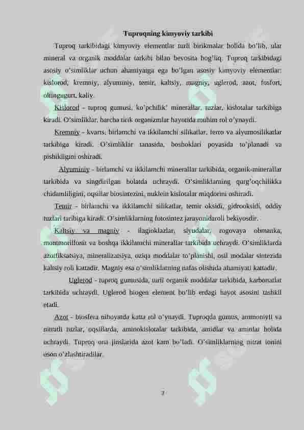 Tuproq-mineral elementlar manbai. Tuproq eritmasi, uning tarkibi va mineral elementlarning yutilish mexanizmi 3