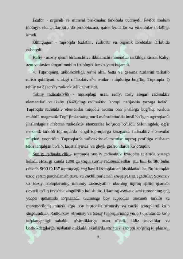 Tuproq-mineral elementlar manbai. Tuproq eritmasi, uning tarkibi va mineral elementlarning yutilish mexanizmi 4