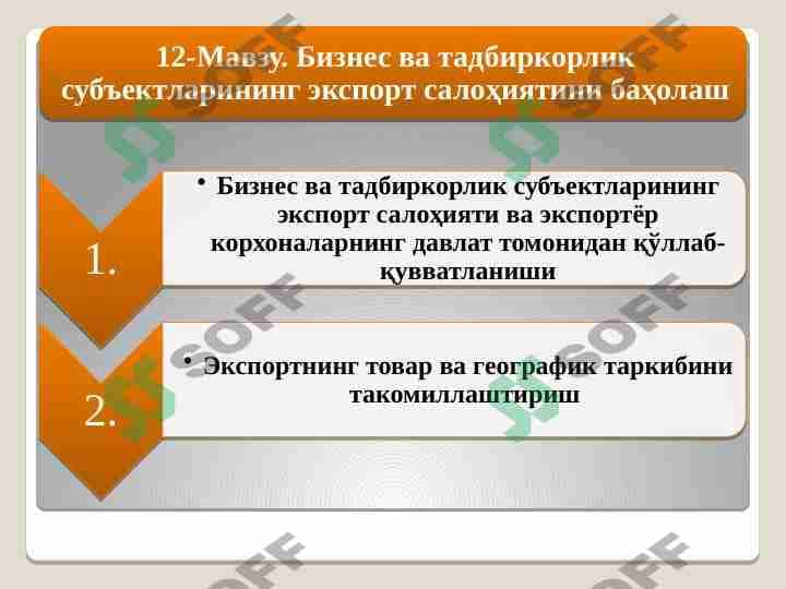 BIZNES VA TADBIRKORLIK SUBYEKTLARINING EKSPORT SALOHIYATINI BAHOLASH