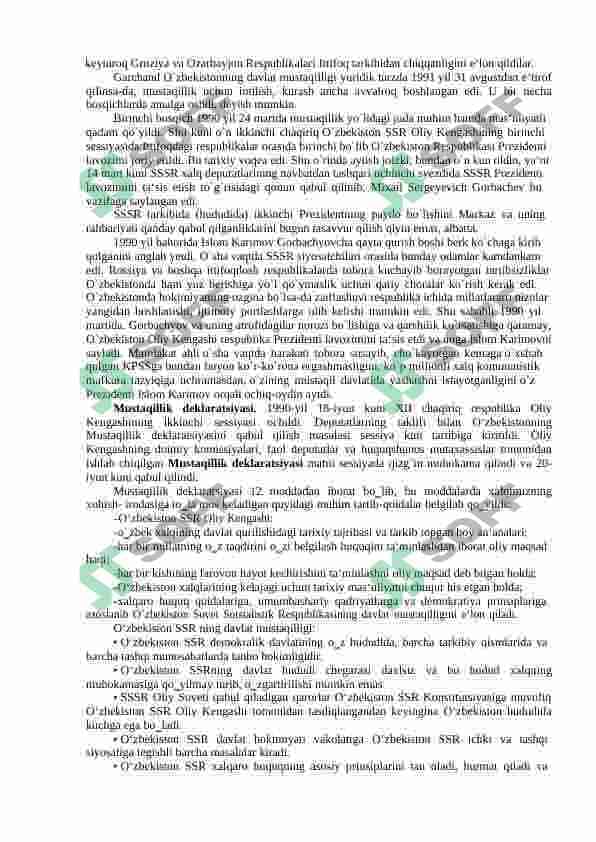 O`ZBEKISTON RESPUBLIKASI MUSTAQILLIGINING E‟LON QILINISHI VA UNING TARIXIY AHAMIYATI. 5