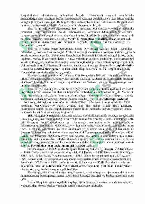 O`ZBEKISTON RESPUBLIKASI MUSTAQILLIGINING E‟LON QILINISHI VA UNING TARIXIY AHAMIYATI. 8