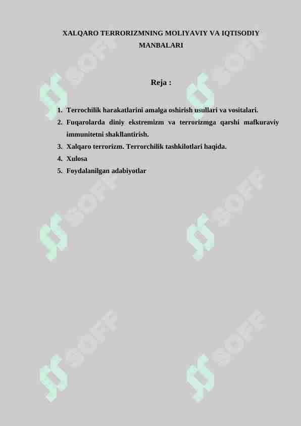 Xalqaro terrorizmning moliyaviy va iqtisodiy manbalari
