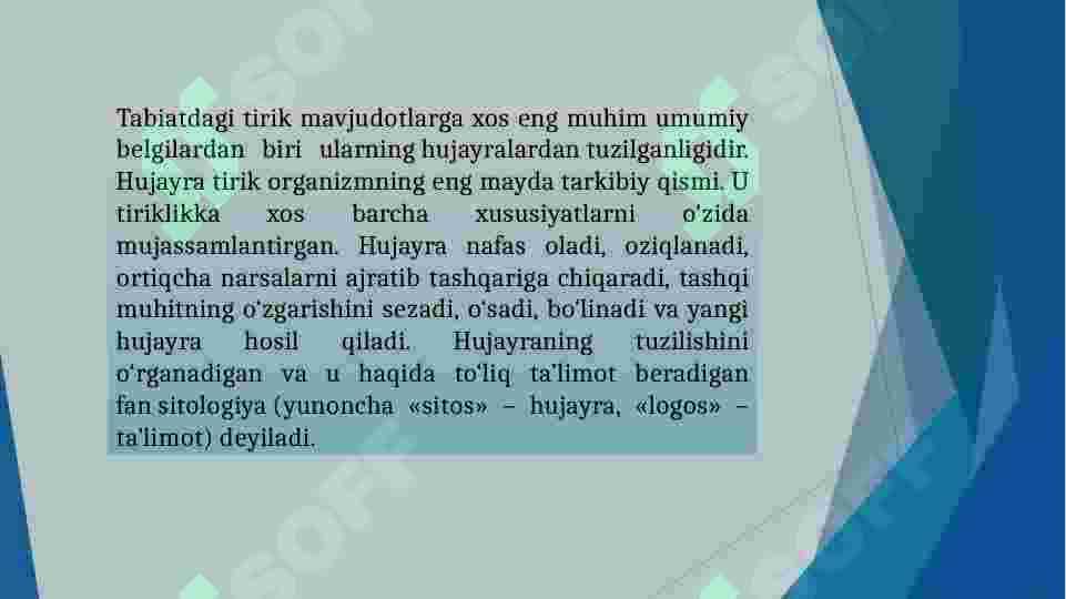 HAYVON ORGANIZMI XUJAYRA VA TO’QIMALARINING TUZILISHI VA RIVOJLANISHI SHARTLARI 2