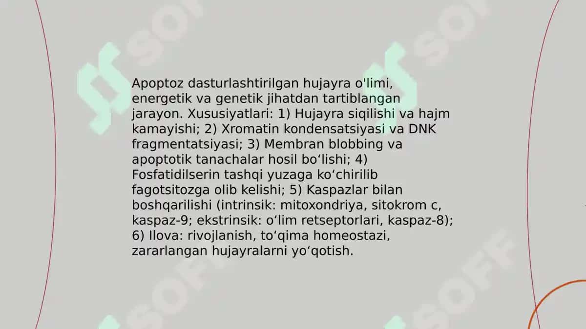 Nekroz. Apoptoz. Hujayra shikastlanishining sababi. 4