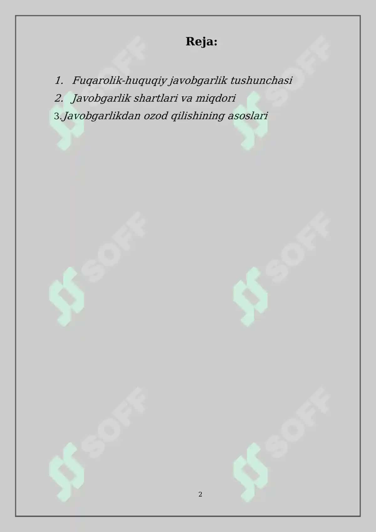 Fuqarolik-huquqiy javobgarlik mavzusidagi kurs ishi 2