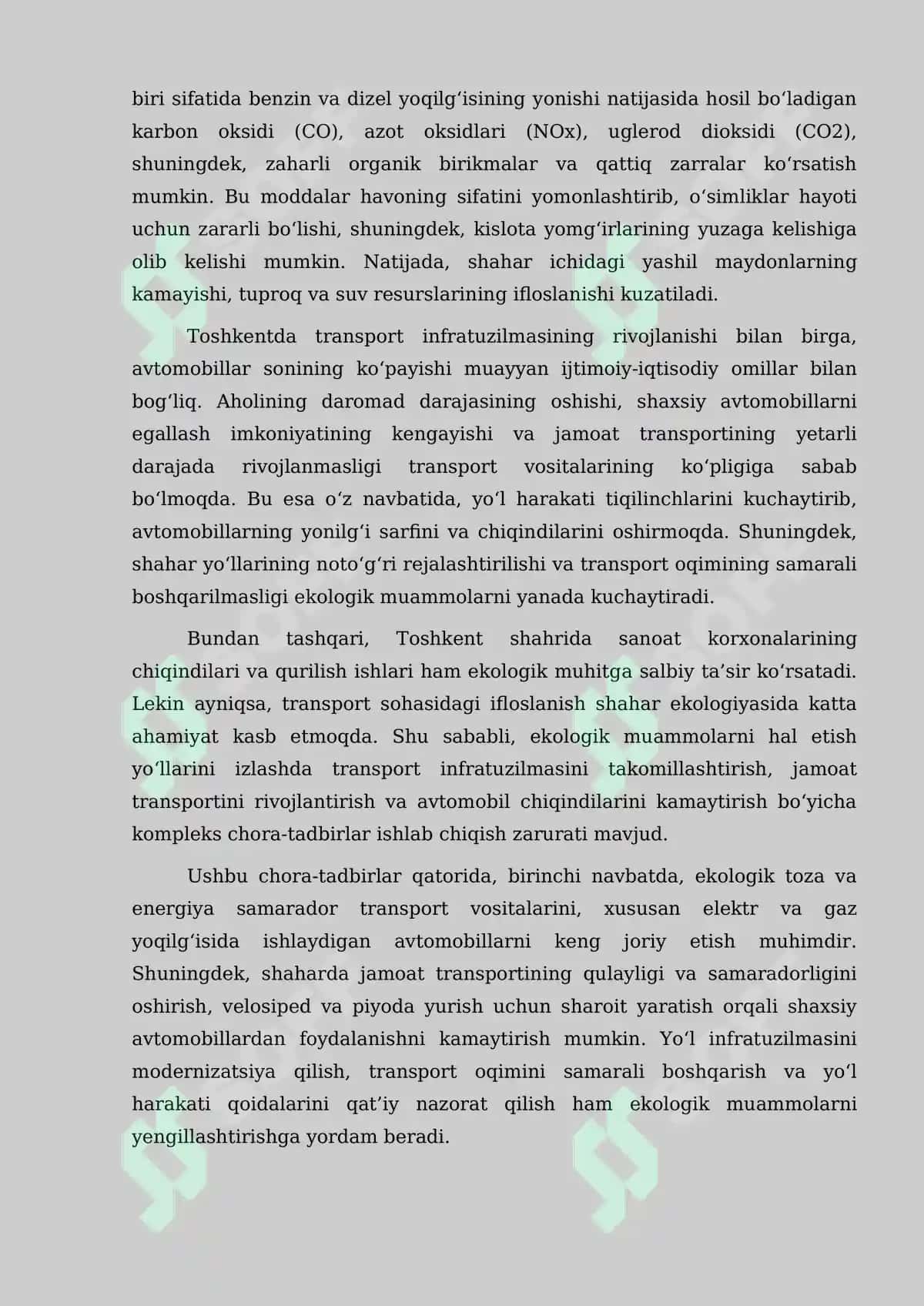 Tahliliy Esse: Shaharlarda ekologik muammolar va Toshkent shahri ekologik vaziyati tahlili 2