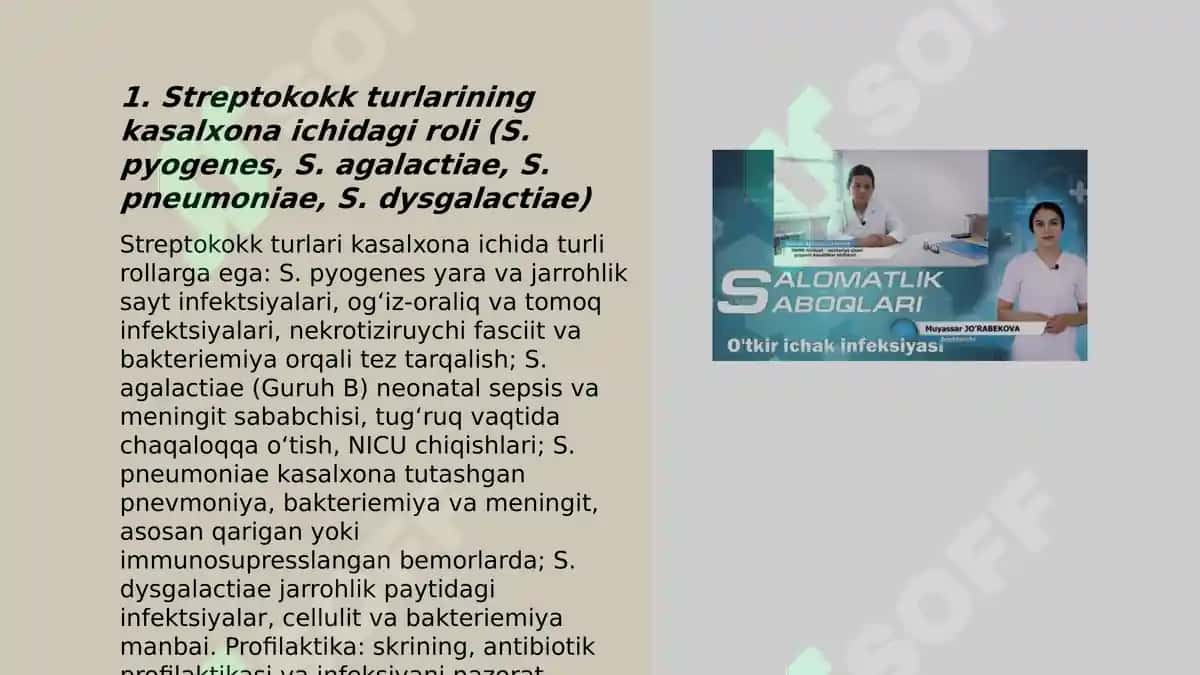 Kasalxona ichi infeksiyasi qoʻzgʻatuvchilar streptokokklar 3