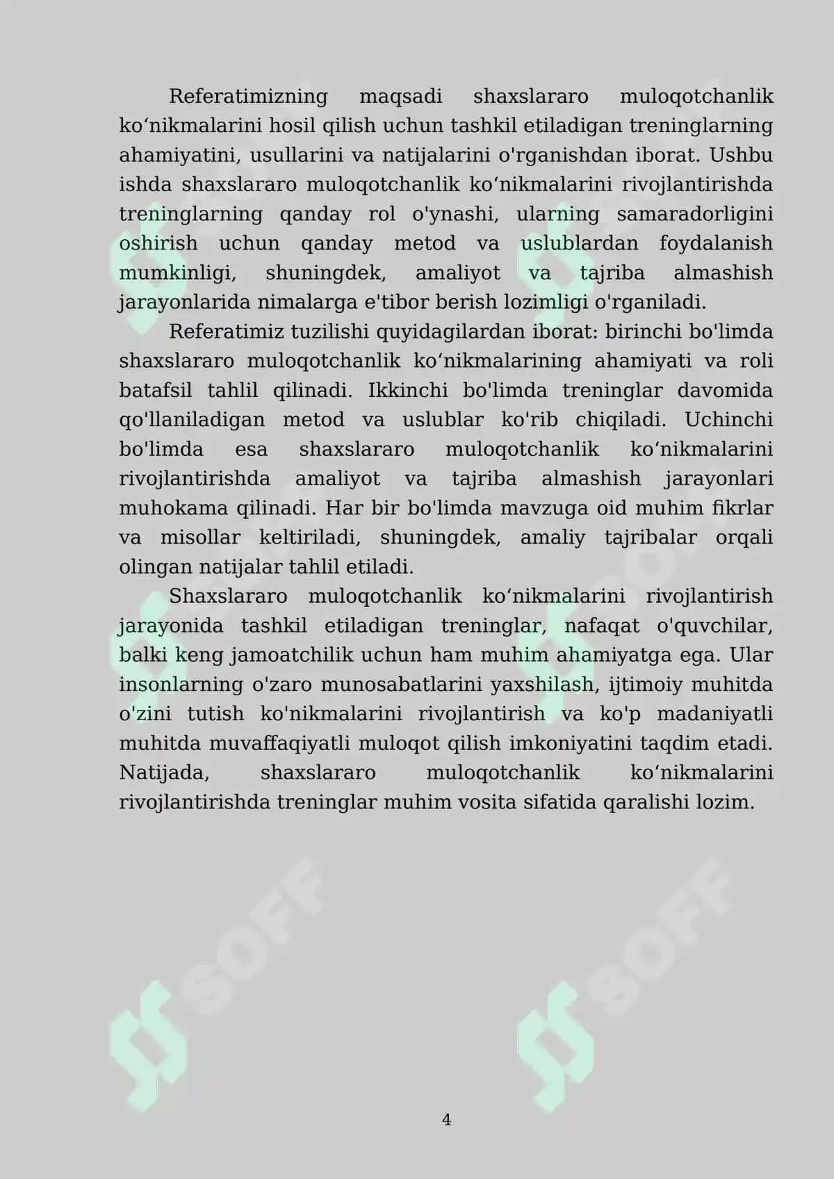Shaxslararo muloqotchanlik koʻnikmalarini hosil qilish uchun tashkil etiladigan treninglar 4