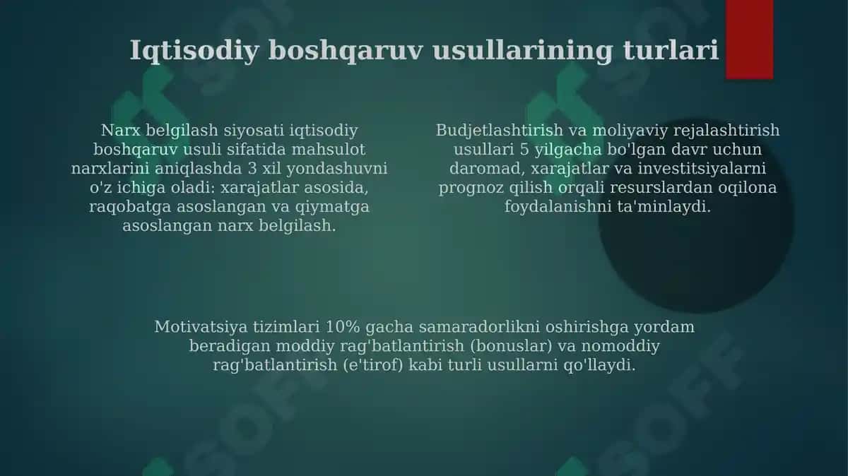 Boshqarishning iqtisodiy usuli - korxonani samarali boshqarishning asosi 4