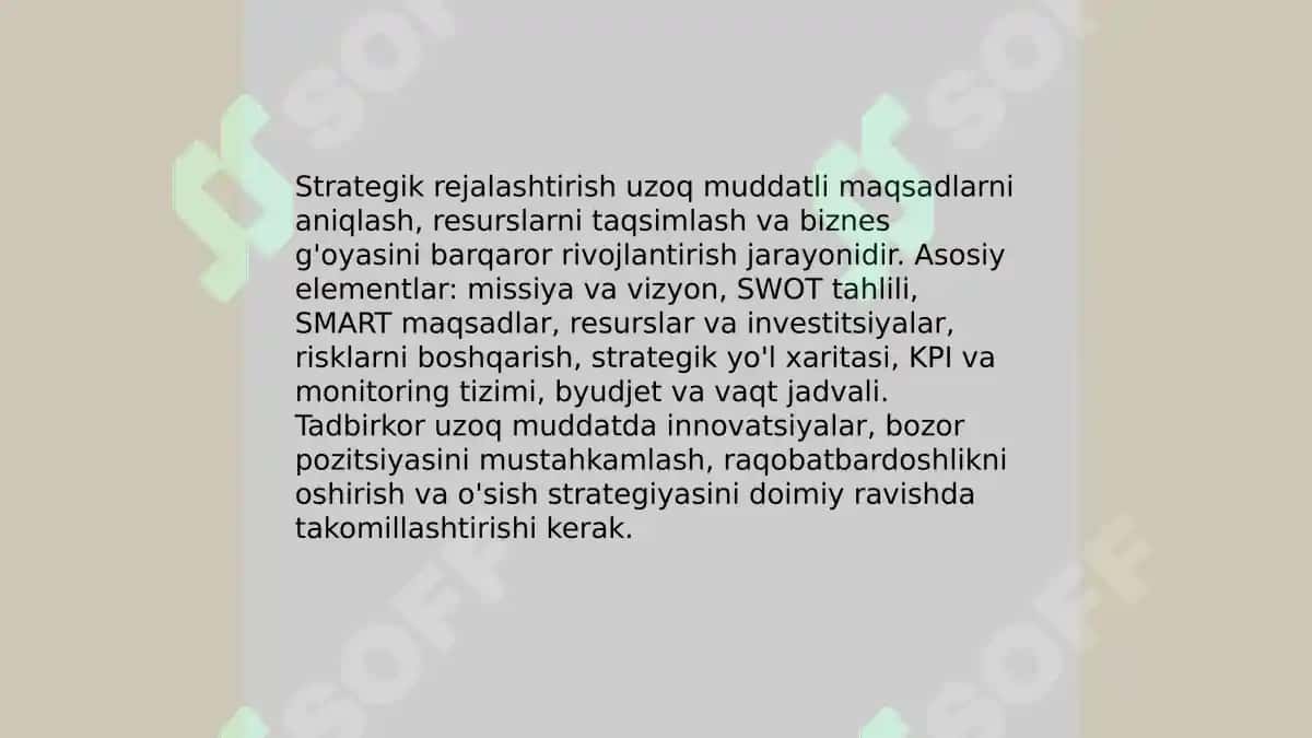 Tadbirkorning sifat fazilatlari, tadbirkorlik strategiyasi va taktikasi 4