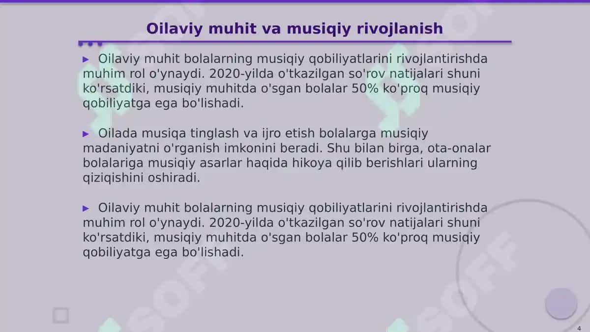 Oilada bolalarni musiqaviy qobiliyatlarini rivojlantirish. Maktabgacha ta'limda 4