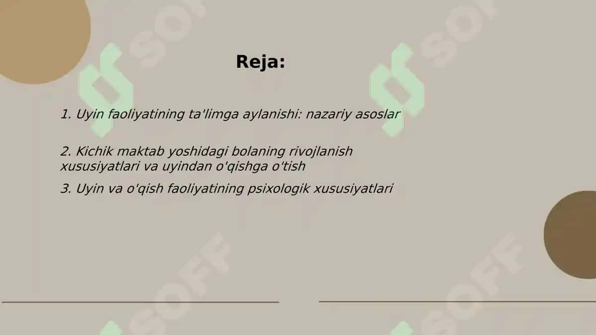 Kichik maktab yoshidagi bolalarda uyin faoliyatining o'qish faoliyatiga almashinuvi 2