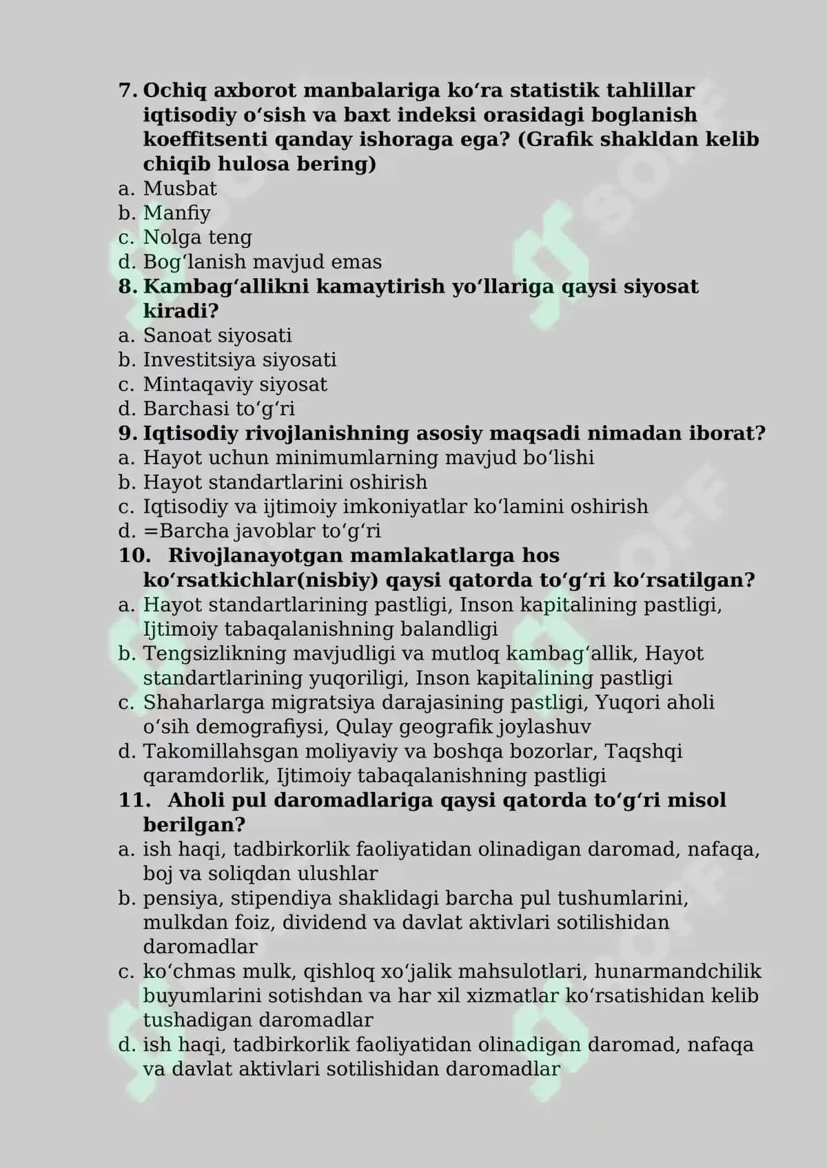 Iqtisodiy rivojlanishga oid test savollari 2