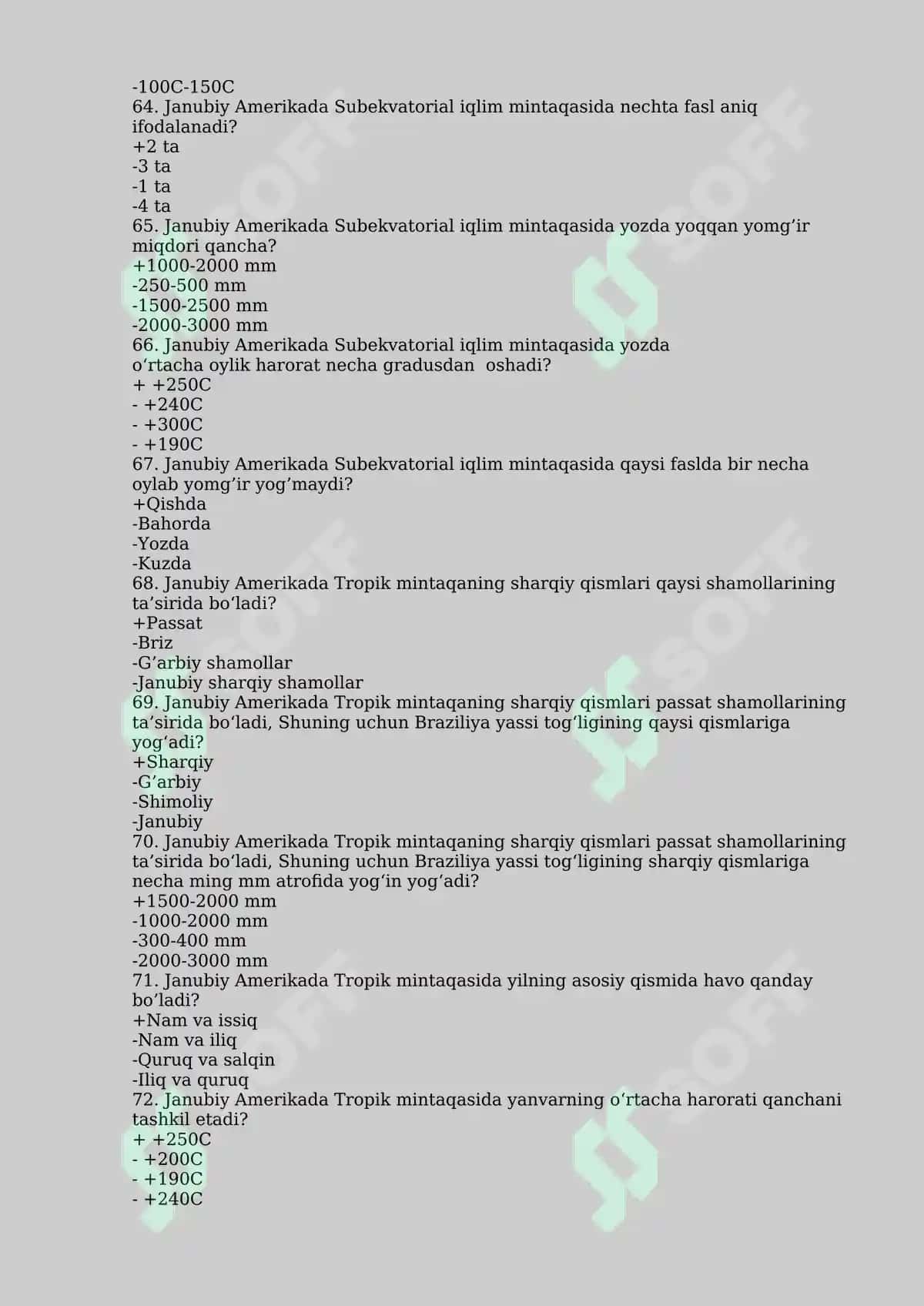 Materiklar va Okeanlar Tabiiy Geografiyasi Fanidan Test Savollari 7
