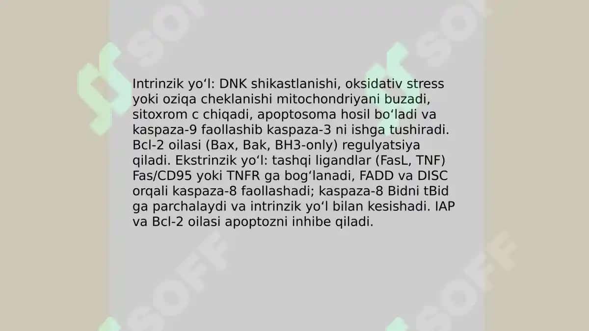 Apoptoz "ulish signali" ekanligi to'g'risida. Apoptoz stemulyatorlari va ingibiri 4