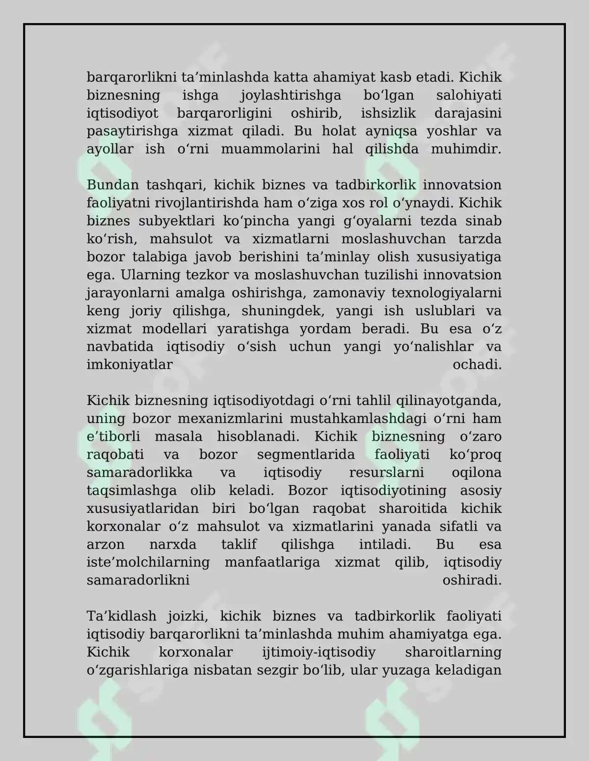 Kichik biznes va tadbirkorlik faoliyatini rivojlantirishning iqtisodiy va ijtimoiy xavfsizlikni ta'minlashdagi ahamiyati 5