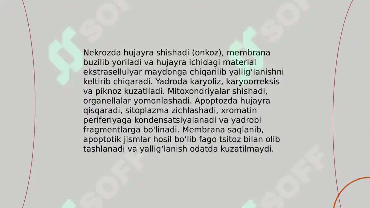 Nekroz. Apoptoz. Hujayra shikastlanishining sababi. 5