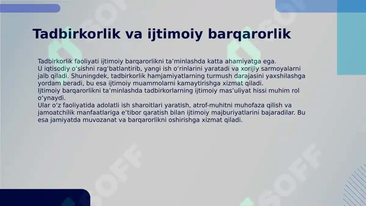 Kichik biznes va tadbirkorlik faoliyatini rivojlantirishning iqtisodiy va ijtimoiy xavfsizlikni ta'minlashdagi ahamiyati 6