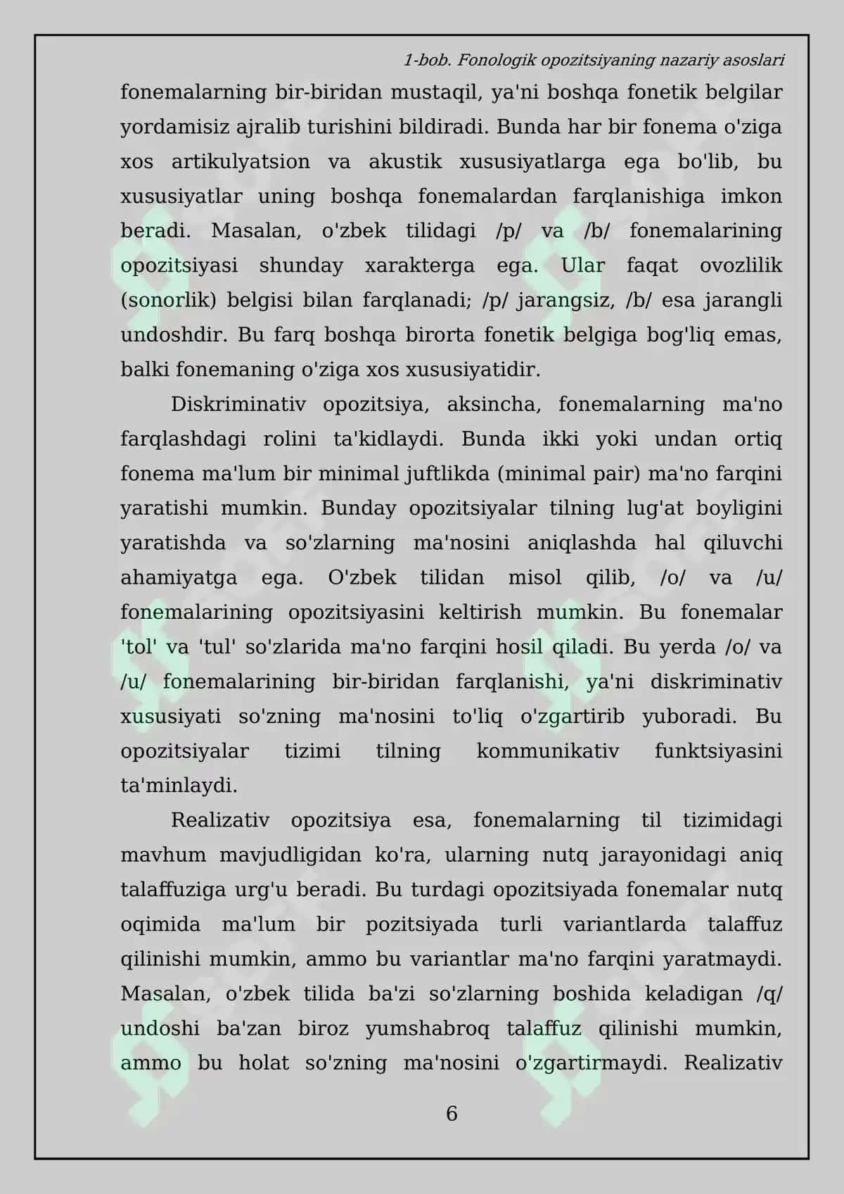 Fonologik opozitsiya bo'yicha Kurs ishi 8