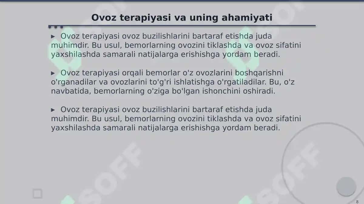 Ovoz buzilishlarini bartaraf etishda E.S.Almazova metodikasi 8