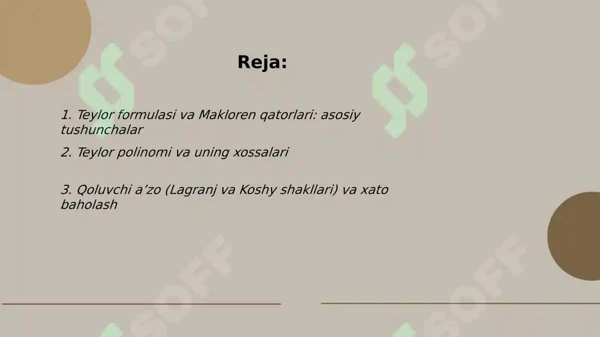 Teylor formulasi va uning taqribiy hisoblashlarga tadbiqi 2