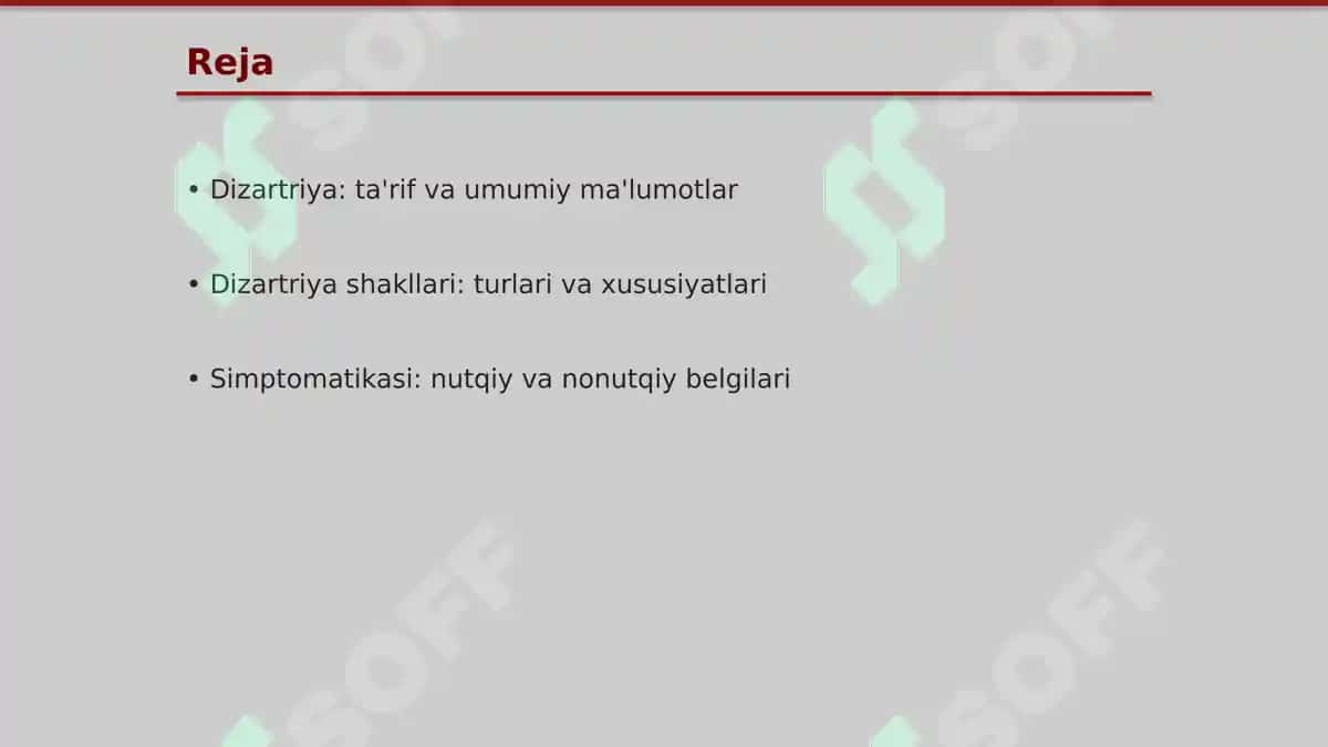 Dizartriya shakllarini sxemalashtirish (simptomatikasi, mexanizmi, zararlanish o’chog’i, nutqiy, nonutqiy buzilishlar) 2