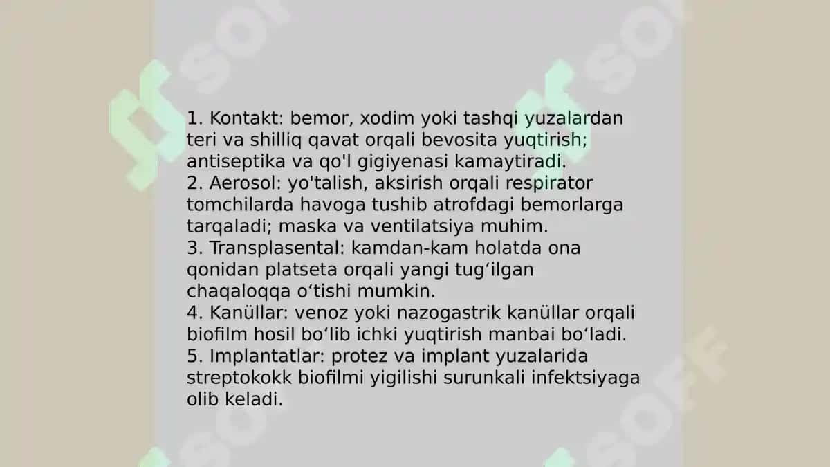 Kasalxona ichi infeksiyasi qoʻzgʻatuvchilar streptokokklar 4
