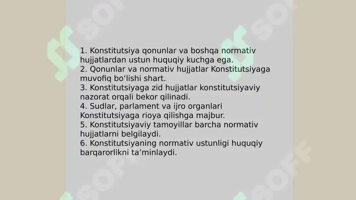 Konstitutsiyaning oliy yuridik kuchga ega hujjat sifatidagi ahamiyati 4