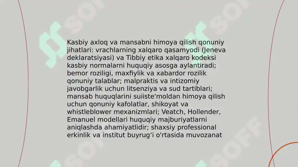 Tibbiy xodimlarning asosiy huquqlari va kasbiy erkinliklari 5
