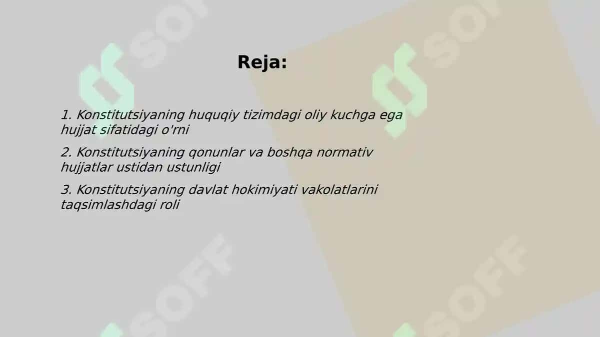 Konstitutsiyaning oliy yuridik kuchga ega hujjat sifatidagi ahamiyati 2