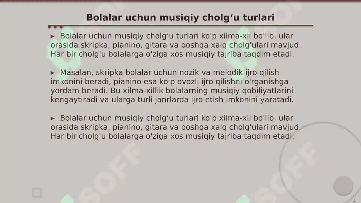 Bolalarni musiqiy cholgʻularda ijroga oʻrgatish 4