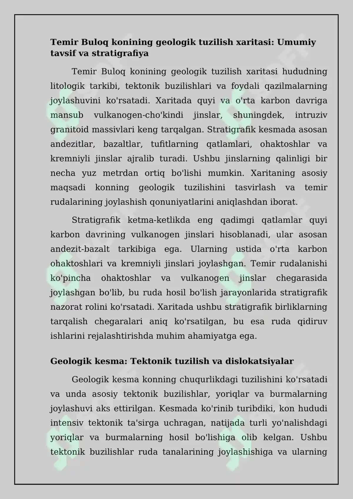 Temir Buloq temir konini geologik tuzilishi xarita va kesmasi bilan tanishish 8