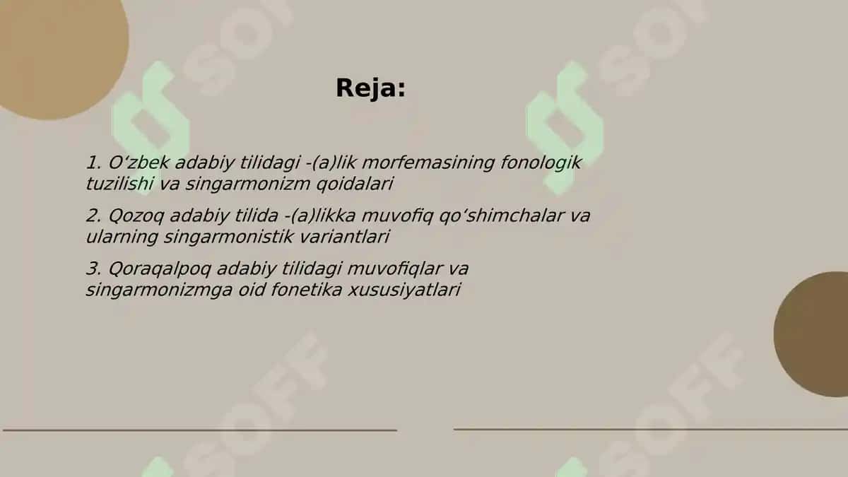 Õzbek adabiy tilida -(a)lik morfemasining qozoq, qoraqalpoq, qirg’iz, uyg’ur adabiy tillarida muvofiqlari va singarmonistik variantlari 2