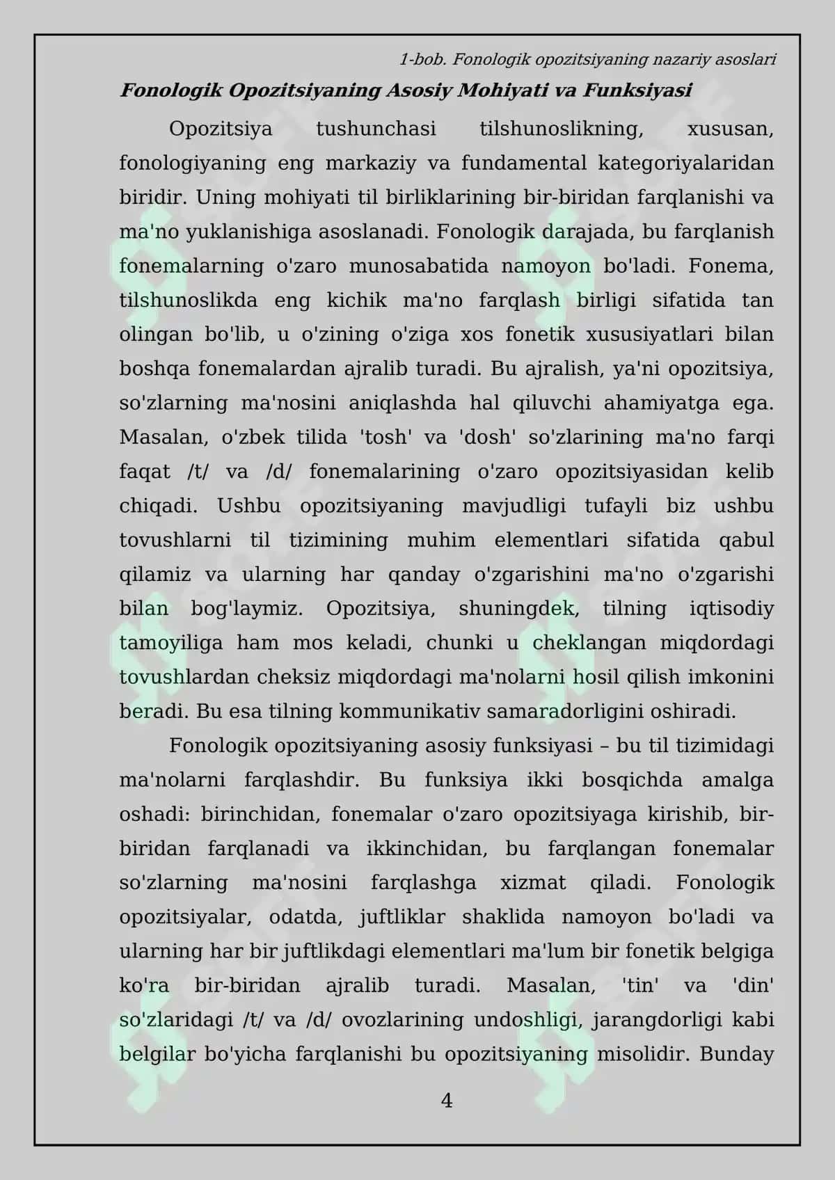 Fonologik opozitsiya bo'yicha Kurs ishi 6